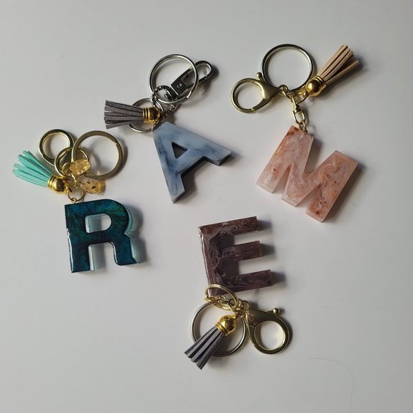 Handmade Initial Letter Resin Keychains - Picture 1 of 5